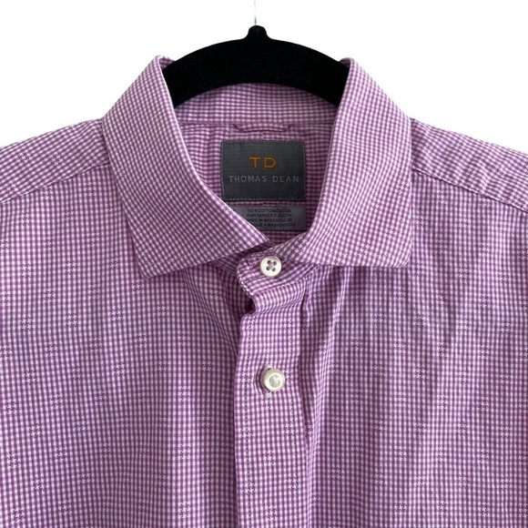 Thomas Dean - Fuschia Gingham Short Sleeve Shirt - Size Small NWOT - Picture 2 of 5